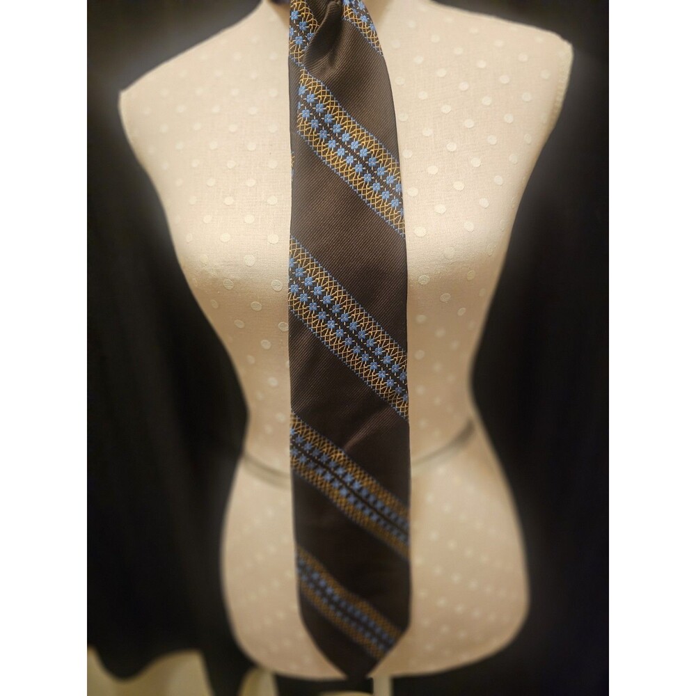 Vintage MCM Superba Floral Print Men's Tie Brown and Light Blue 50s/60s